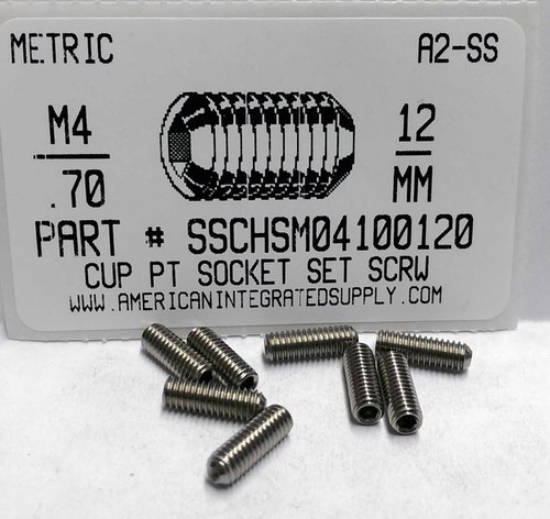 M4-.70X12MM SOCKET SET SCREW CUP POINT A2 STAINLESS STEEL D916