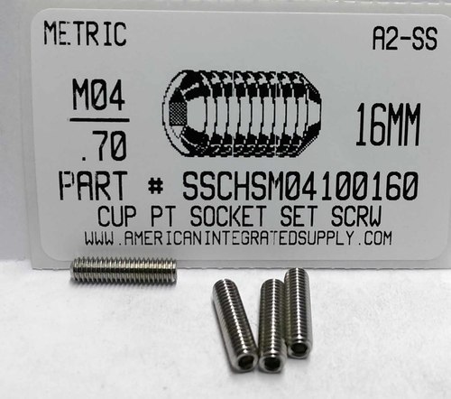 M4-.70X16MM SOCKET SET SCREW CUP POINT A2 STAINLESS STEEL D916