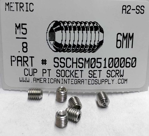 M5-.80X6MM SOCKET SET SCREW CUP POINT A2 STAINLESS STEEL D916