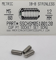 M5-.80X12MM SOCKET SET SCREW CUP POINT A2 STAINLESS STEEL D916