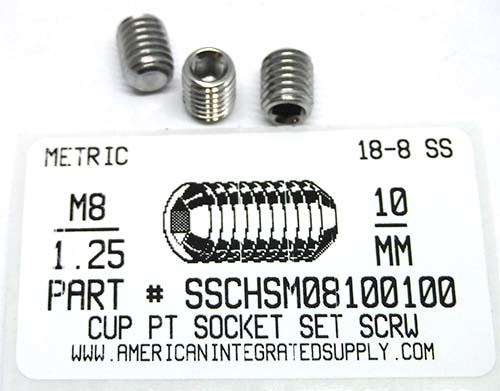 M8-1.25X10MM SOCKET SET SCREW CUP POINT A2 STAINLESS STEEL D916