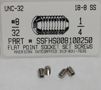 #8-32X1/4 SOCKET SET SCREW FLAT POINT 18-8 STAINLESS STEEL