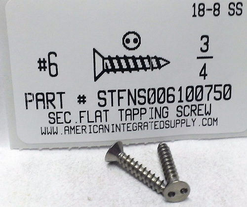 #6X3/4 FLAT HEAD SPANNER DRIVE TAPPING SCREW A 18-8 STAINLESS STEEL