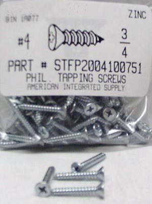 #4X3/4 FLAT HEAD PHILLIPS TAPPING SCREW A,AB STEEL ZINC PLATED