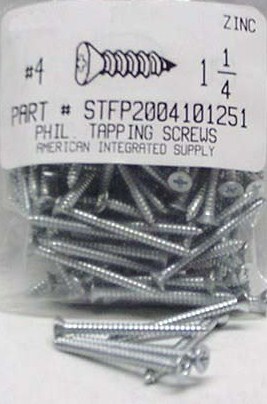 #4X1-1/4 FLAT HEAD PHILLIPS TAPPING SCREW A,AB STEEL ZINC PLATED