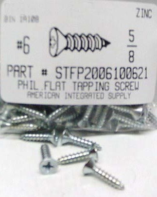 #6X5/8 FLAT HEAD PHILLIPS TAPPING SCREW A STEEL ZINC PLATED