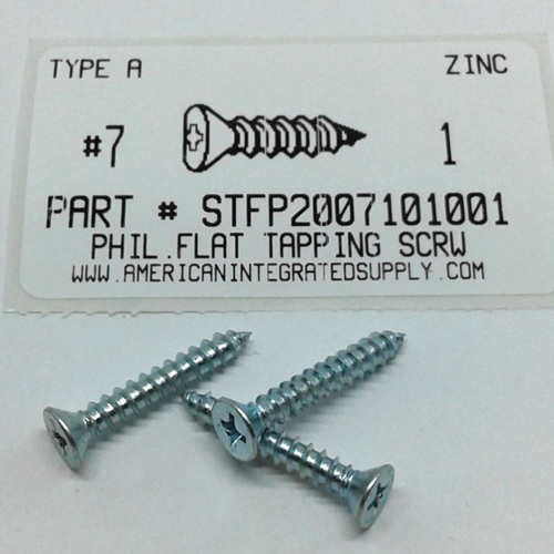 #7X1 FLAT HEAD PHILLIPS TAPPING SCREW A STEEL ZINC PLATED