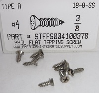 #4X3/8 FLAT HEAD PHILLIPS TAPPING SCREW A 18-8 STAINLESS STEEL