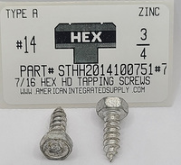 #14X3/4 7/16 INDENTED HEX HEAD TAPPING SCREW TYPE A STEEL ZINC PLATED (DISCONTINUED)