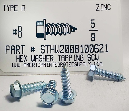 #8X5/8 HEX WASHER HEAD TAPPING SCREW A STEEL ZINC PLATED (DISCONTINUED)