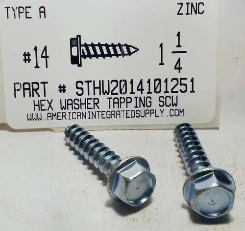 #14X1-1/4 HEX WASHER HEAD TAPPING SCREW A,AB STEEL ZINC PLATED