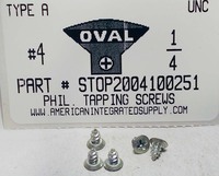 #4X1/4 OVAL HEAD PHILLIPS TAPPING SCREW AB STEEL ZINC PLATED