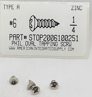 #6X1/4 OVAL HEAD PHILLIPS TAPPING SCREW A,AB STEEL ZINC PLATED