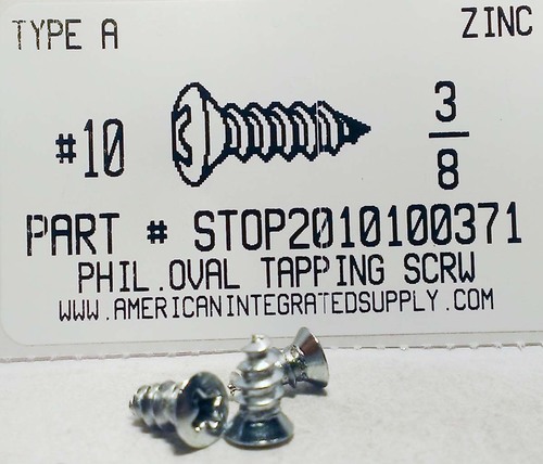 #10X3/8 OVAL HEAD PHILLIPS TAPPING SCREW A,AB STEEL NICKLE PLATED