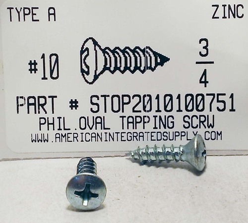 #10X3/4 OVAL HEAD PHILLIPS TAPPING SCREW A,AB STEEL ZINC PLATED