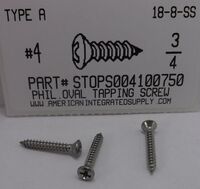 #4X3/4 OVAL HEAD PHILLIPS TAPPING SCREW A 18-8 STAINLESS STEEL
