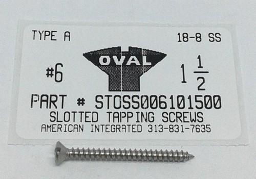 #6X1-1/2 OVAL HEAD SLOTTED TAPPING SCREW A 18-8 STAINLESS STEEL