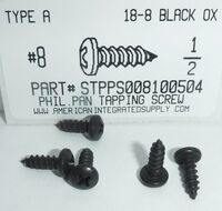 #8X1/2 PAN HEAD PHILLIPS TAPPING SCREW A 18-8 STAINLESS STEEL BLACK OXIDE