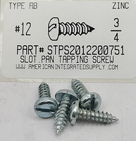 #12X3/4 PAN HEAD SLOTTED TAPPING SCREW AB STEEL ZINC PLATED