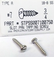 #7X3/4 PAN HEAD SLOTTED TAPPING SCREW A 18-8 STAINLESS STEEL