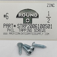 #6X1/2 ROUND HEAD PHILLIPS TAPPING SCREW A STEEL ZINC PLATED