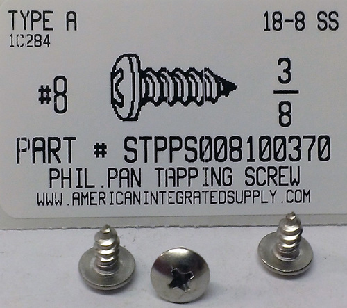#8X3/8 TRUSS HEAD PHILLIPS TAPPING SCREW A 18-8 STAINLESS STEEL