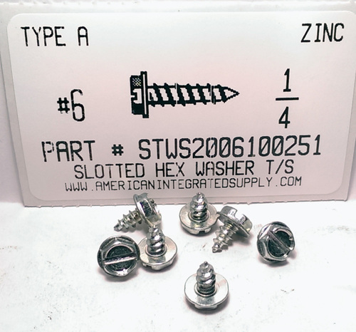 #6X1/4 HEX WASHER HEAD SLOTTED TAPPING SCREW AB STEEL ZINC PLATED