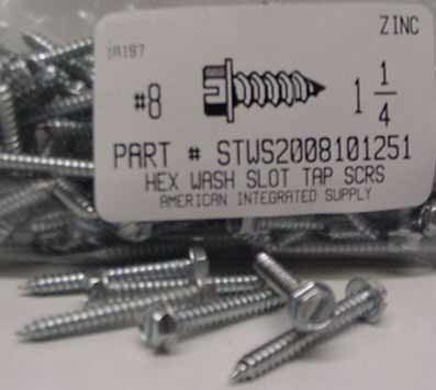 #8X1-1/4 HEX WASHER HEAD SLOTTED TAPPING SCREW A,AB STEEL ZINC PLATED