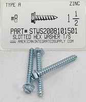 #8X1-1/2 HEX WASHER HEAD SLOTTED TAPPING SCREW A STEEL ZINC PLATED
