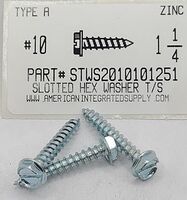 #10X1-1/4 HEX WASHER HEAD SLOTTED TAPPING SCREW A STEEL ZINC PLATED