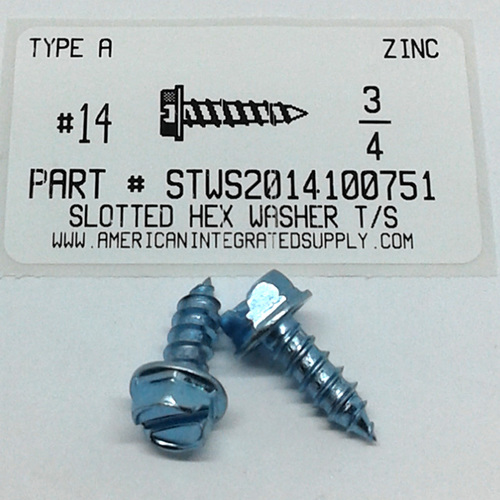 #14X3/4 HEX WASHER HEAD SLOTTED TAPPING SCREW A,AB STEEL ZINC PLATED