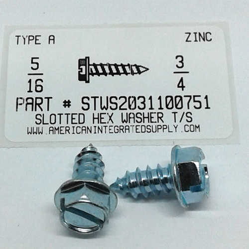 5/16X3/4 HEX WASHER HEAD SLOTTED TAPPING SCREW A STEEL ZINC PLATED
