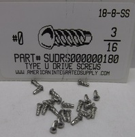 #0X3/16 ROUND HEAD U-DRIVE SCREW 18-8 STAINLESS STEEL USE #51 DRILL REC. HOLE .067"