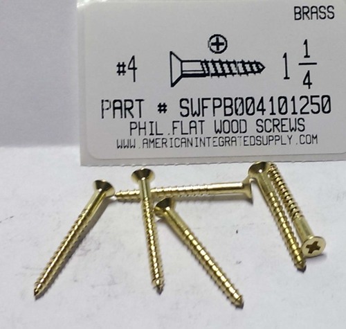 #4X1-1/4 FLAT HEAD PHILLIPS WOOD SCREW BRASS