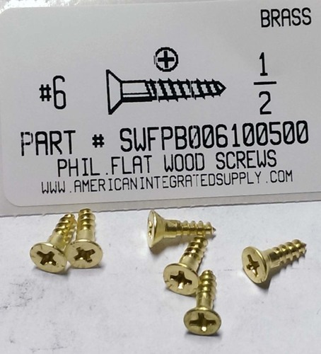 #6X1/2 FLAT HEAD PHILLIPS WOOD SCREW BRASS
