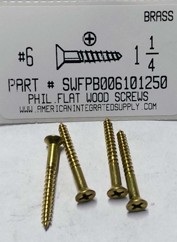 #6X1-1/4 FLAT HEAD PHILLIPS WOOD SCREW BRASS