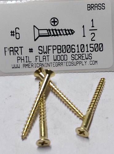 #6X1-1/2 FLAT HEAD PHILLIPS WOOD SCREW BRASS