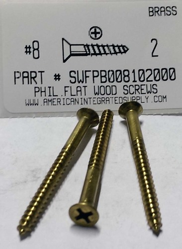 #8X2 FLAT HEAD PHILLIPS WOOD SCREW BRASS