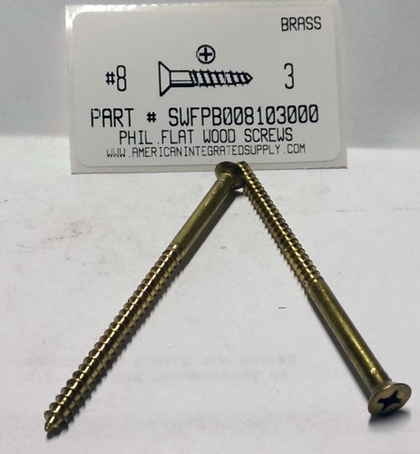#8X3 FLAT HEAD PHILLIPS WOOD SCREW BRASS