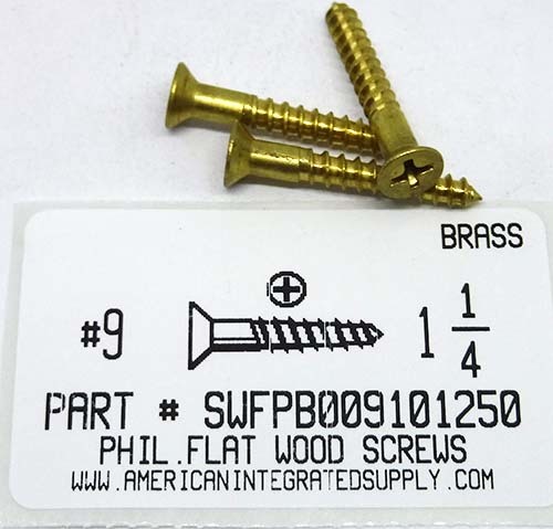 #9X1-1/4 FLAT HEAD PHILLIPS WOOD SCREW BRASS