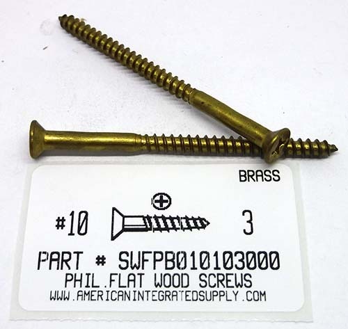 #10X3 FLAT HEAD PHILLIPS WOOD SCREW BRASS