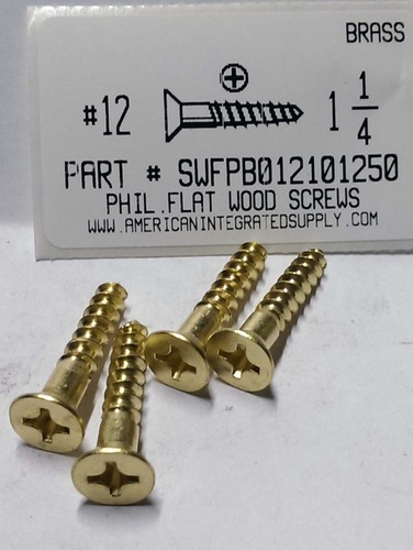 #12X1-1/4 FLAT HEAD PHILLIPS WOOD SCREW BRASS