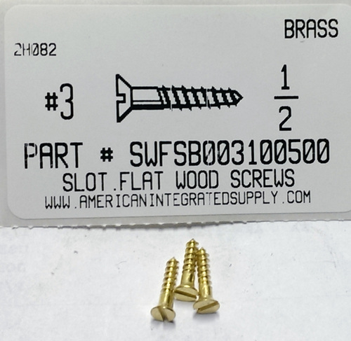 #3X1/2 FLAT HEAD SLOTTED WOOD SCREW BRASS
