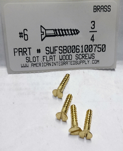 #6X3/4 FLAT HEAD SLOTTED WOOD SCREW BRASS
