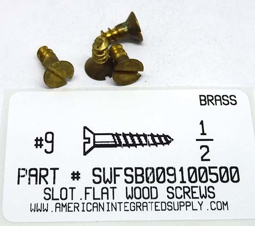#9X1/2 FLAT HEAD SLOTTED WOOD SCREW BRASS