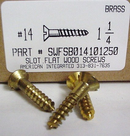 #14X1-1/4 FLAT HEAD SLOTTED WOOD SCREW BRASS