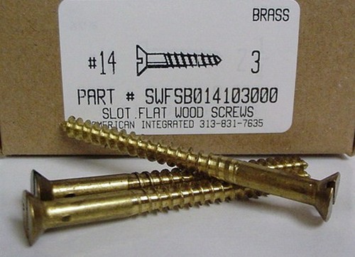 #14X3 FLAT HEAD SLOTTED WOOD SCREW BRASS