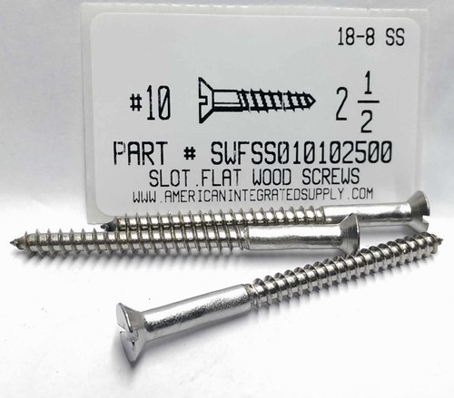 #10X2-1/2 FLAT HEAD SLOTTED WOOD SCREW 18-8 STAINLESS STEEL