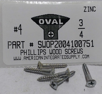 #4X3/4 OVAL HEAD PHILLIPS WOOD SCREW STEEL ZINC PLATED