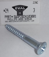 #24X3 OVAL HEAD PHILLIPS WOOD SCREW STEEL ZINC PLATED